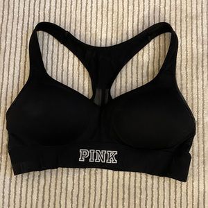 Victoria’s Secret PINK black push-up sports bra with mesh back, size S